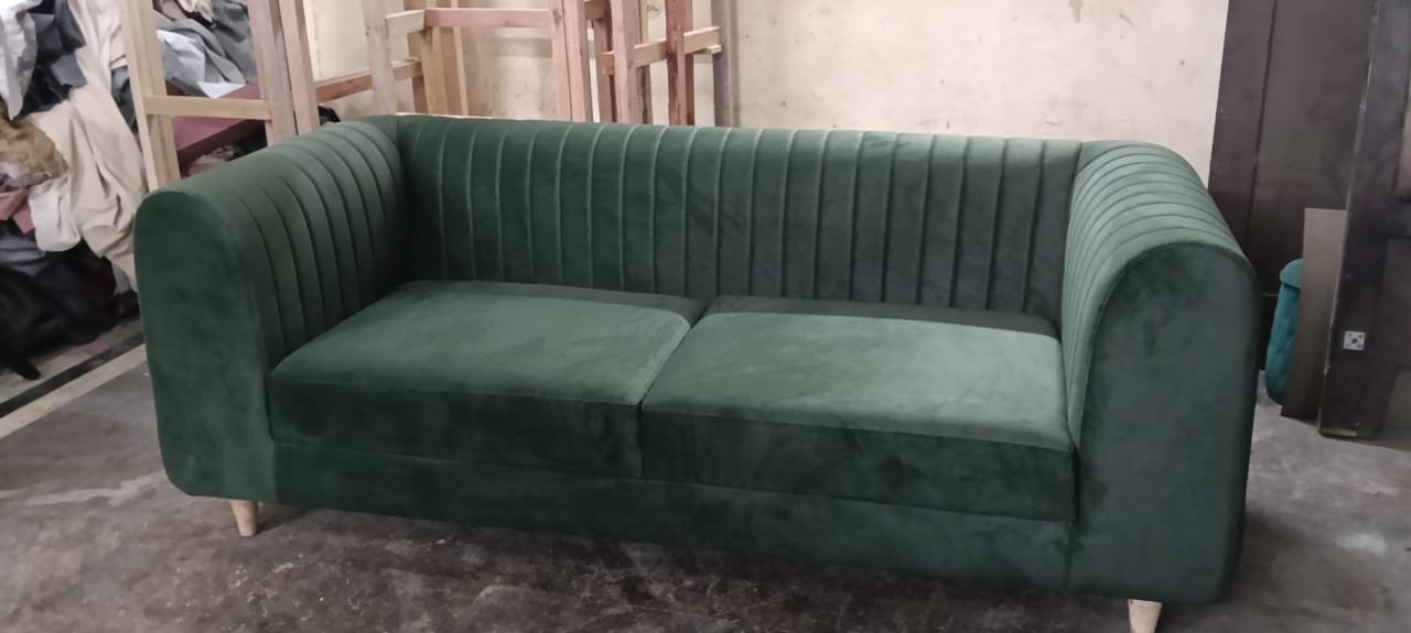 Low modular cream sofa with thick seat cushions made in Ghaziabad