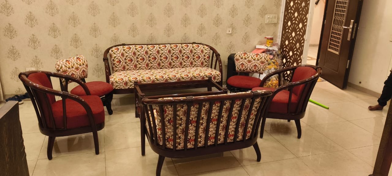 Teal chaise lounge diwan upholstered by Aman Sofa Expert in Ghaziabad